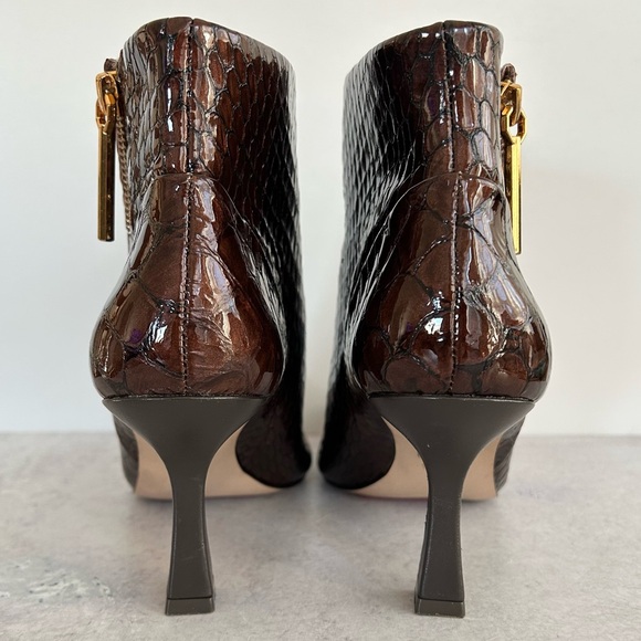 Louise Et Cie Lenah Square Toe Croc Leather Bootie, Cocoa Brown 7 NEW - Picture 7 of 11